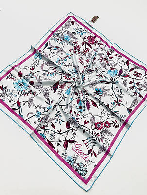 Шовкова брендова хустка Gucci 90*90 см ручна обробка краю, фото 1