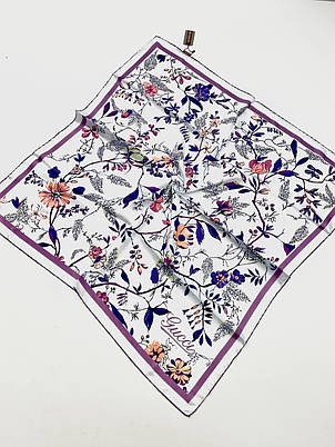 Шовкова брендова хустка Gucci 90*90 см ручна обробка краю, фото 1