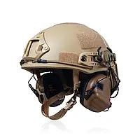 КОМПЛЕКТ. Каска военная FAST Helmet NIJ 3A (койот) + наушники Earmor M31H + кавер