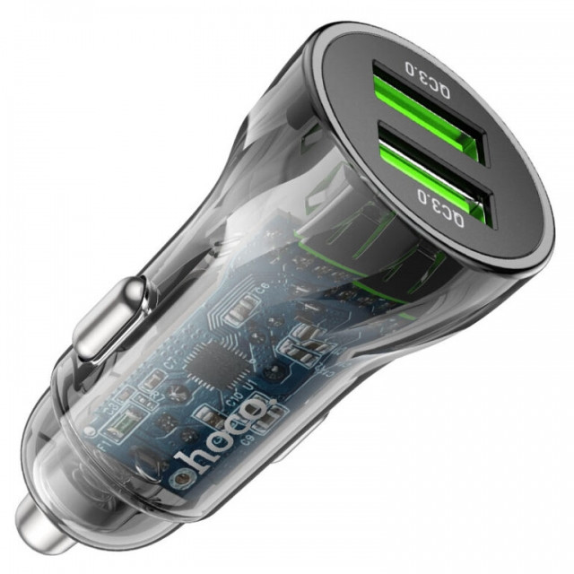 АЗУ 12-24V HOCO Z47, 2xUSB 3.0, 2.4A, Black, Box