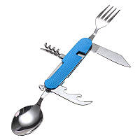 Туристический набор складной (мультитул) 6 в 1 (ложка, вилка, нож, открывалка, штопор) Blue lb