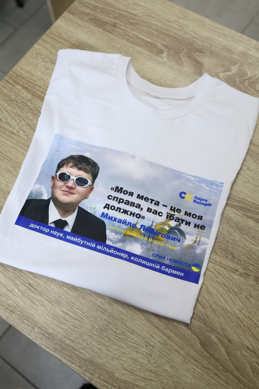 Футболка чоловіча біла С "Михайло Лебігович цитата"-48