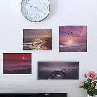 Набір 4 постери на стіну, декор інтер'єру в бузково-рожевих тонах "Пейзажі"