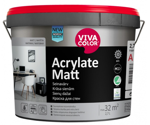 Зносостійка акрилатна фарба для стін Acrylate Matt 2.7л, фото 1
