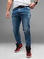 Синие классические джинсы с потертостями, размер 41