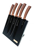 Набор ножей Edenberg из нержавеющей стали 6 предметов с магнитной подставкой Ручка под дерево (EB-11007)