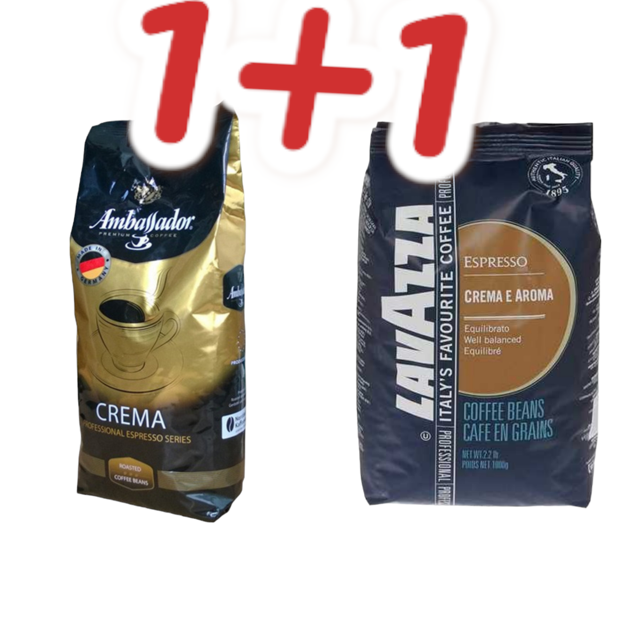 Акція! Кава зернова Ambassador crema 1кг+ Lavazza crema e aroma espresso 1кг=670 грн!