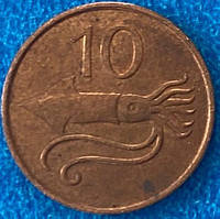 Монета Исландии 10 аурар 1981-82 гг.