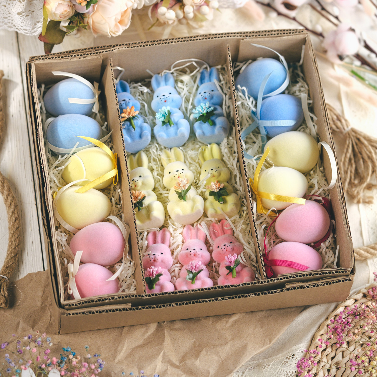 Великодній подарунковий набір Пасхальний набір "Оксамит" Великдень декор для кошиків Пасхальні подарункові набор 21 шт. - фото 1 - id-p2148636522