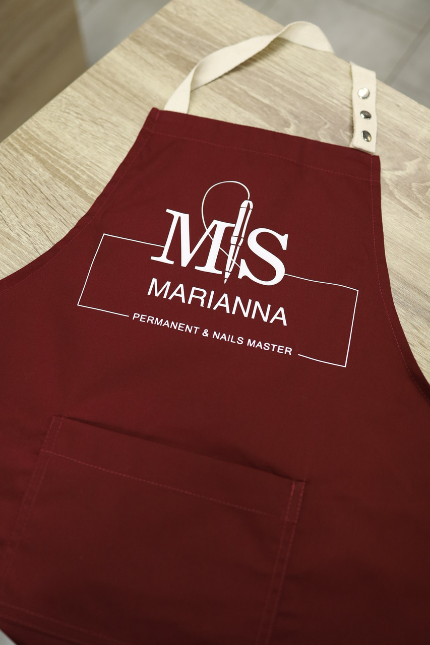 Фартух бордовий з бежевими зав'язками ''ініціали MS Marianna permanent &nails master'''-51