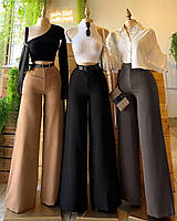 Женские деловые брюки палаццо на высокой посадке (черные, белые, бежевые, капучино)