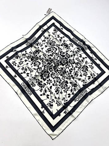 Шовкова брендова хустка Christian Dior 90*90 см молочна ручна обробка краю, фото 1