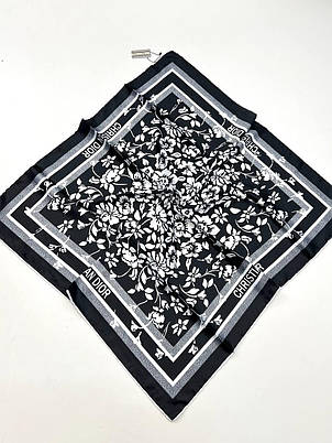 Шовкова брендова хустка Christian Dior 90*90 см чорна ручна обробка краю, фото 1