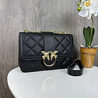 Женская мини сумочка клатч в стиле Пинко с птичками, маленькая сумка на цепочке Pinko Черный с золотым Form