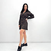 Вельветове плаття - сорочка з широкими рукавами і поясом (чорний, джинс, шоколадний, графіт) 50-52