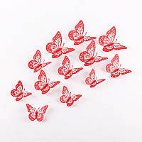 Декор бабочки из тонкого пластика красные