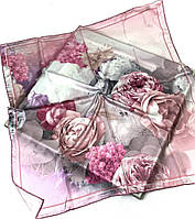 Весенний женский платок шарф из натурального шелка. Качественный турецкий молодежный платок Серо - Розовый