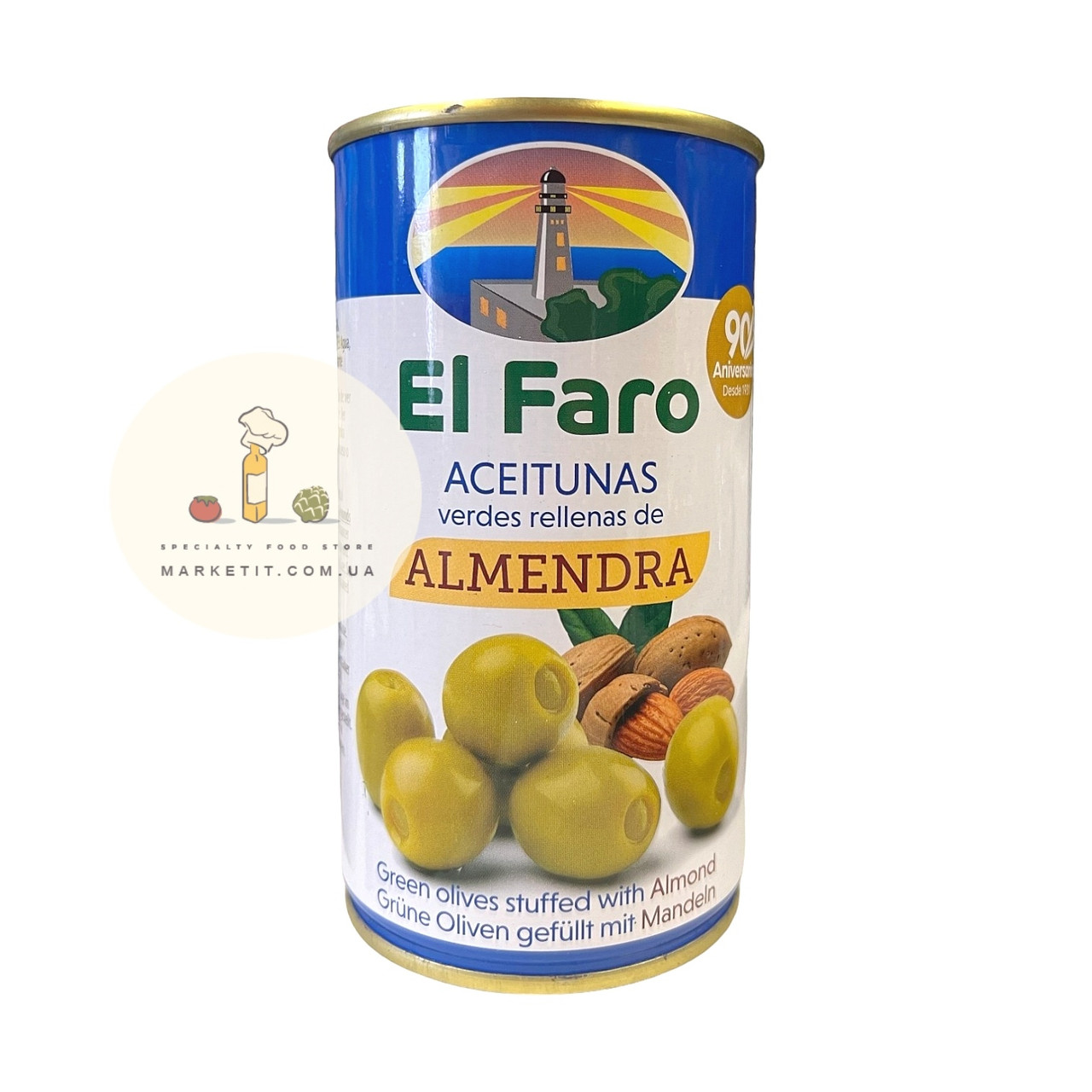 Зелені оливки El Faro Aceitunas Almendra, фаршировані мигдалем 350 г.