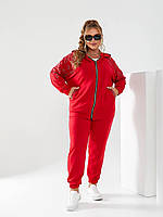 Женский трикотажный спортивный костюм со стразами большого размера 48-58 зип худи с капюшоном и джогеры