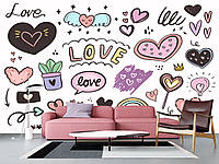 Самоклеющиеся плёнка Oracal на всю стену "Любовь и сердца", 3d обои в спальню