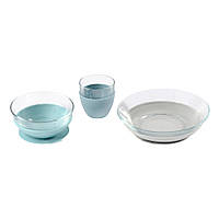 Набір: тарілка, миска, стакан Beaba склянний 4+ голубий, арт. 913486