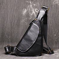 Мужская кожаная бананка сумка нагрудная черная | Сумка-бананка кроссбоди из натуральной кожи, барсетка ESTET