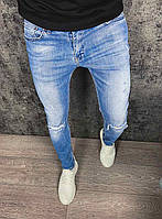 Мужские голубые джинсы зауженные , Турция