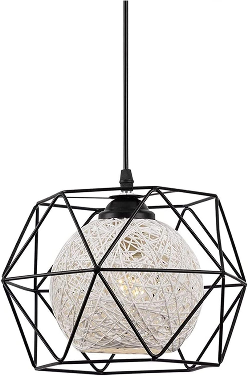 Люстра Стельовий світильник Плетена куля з ротанга та люстра з чорного заліза, фото 1