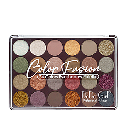Палітра тіней для повік DoDo Girl Color Fusion 24 відтінки № В Блискітки/золоті/коричневі/сірі (D3180)