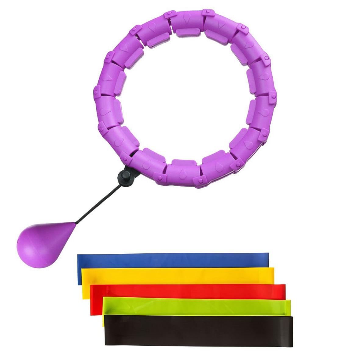Комплект хулахуп для схуднення Hoola Hoop Massager Рожевий та гумки для фітнесу Fitness (5 шт./уп.)