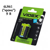 Батарейка крона VIDEX 6LR61 9В, батарея, алкалайн щелочная lb