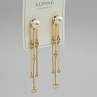 Серьги женские золотистого цвета Xuping Jewelry гвоздики пуссеты с висюльками и жемчужинками размер 65х6 мм