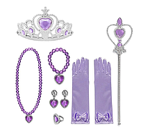 Набір аксесуарів Принцеси бузковий - рукавички, паличка, кольє, кліпси, корона-діадема, каблучка