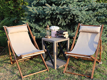 Розкладне дерев’яне крісло шезлонг з тканиною, для дачі, пляжу чи кафе. Крісла садові терасні дерев'яні. Лежак шезлонг Код/Артикул