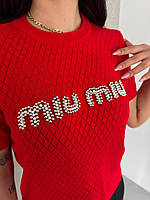 Женская футболка miu miu ( onesize xs-m) красный, S/M
