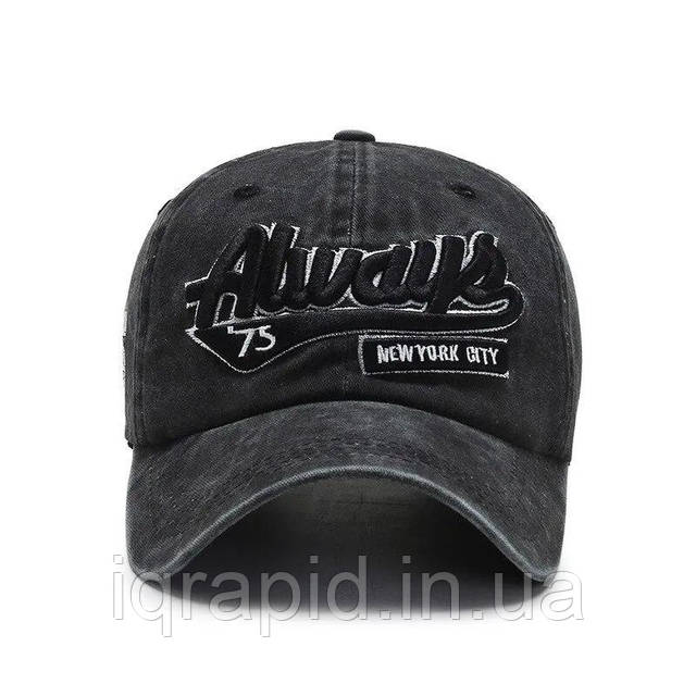 Модная Бейсболка Always New York котон цвет черный. Vintage