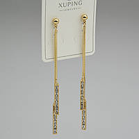 Серьги женские золотистого цвета Xuping Jewelry гвоздики пуссеты висюльки с белыми кристаллами размер 80х4 мм