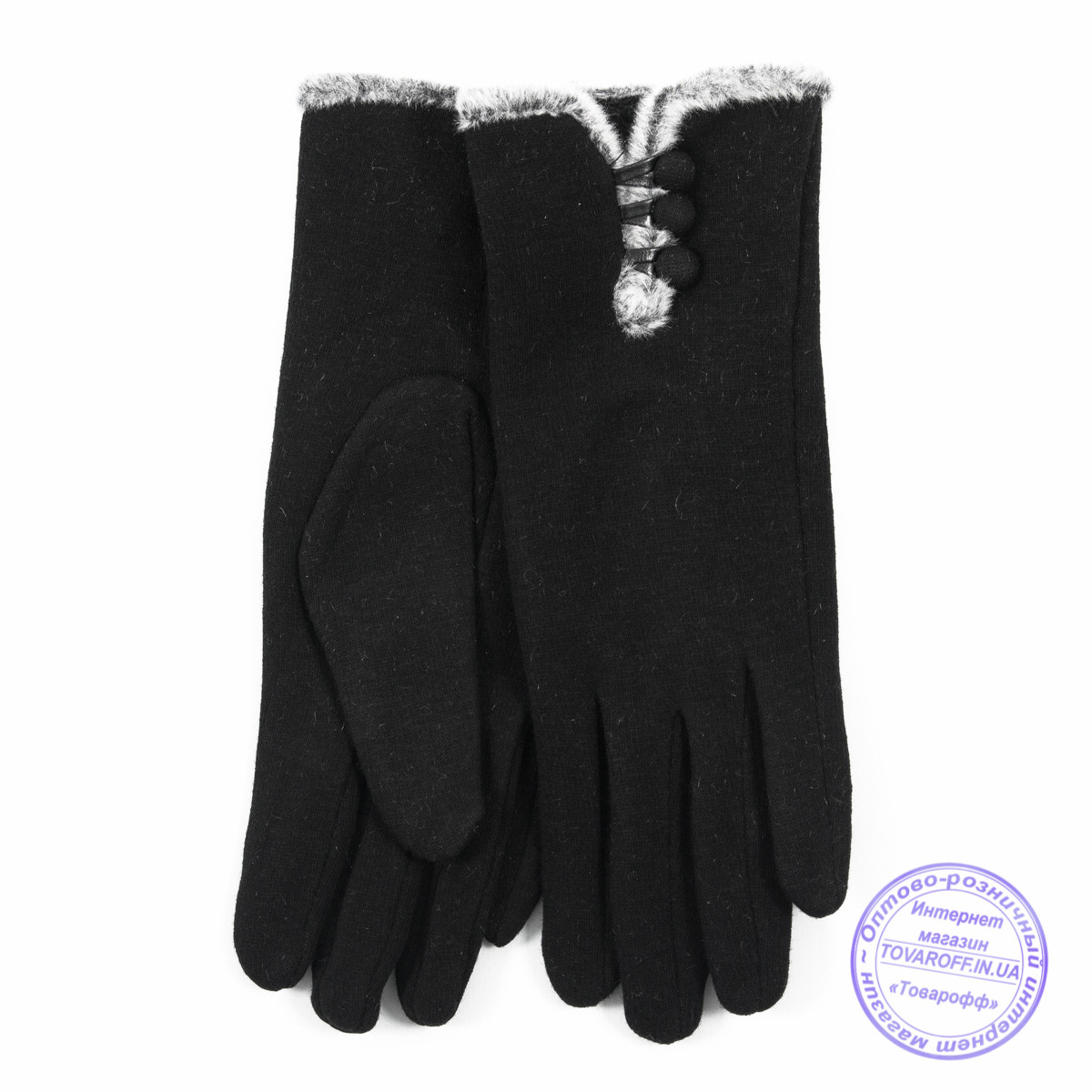 Оптом женские трикотажные перчатки с плюшевым утеплителем - F30-5 - фото 2 - id-p396040188