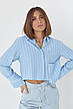 Укорочена сорочка в смужку з акцентною кишенею — блакитний колір, L (є розміри), фото 3