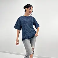 Женская летняя однотонная футболка синего цвета