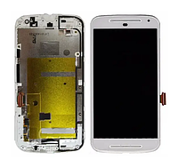 Дисплей (LCD) Motorola XT1063 Moto G (2nd Gen)/XT1062/XT1064/XT1068 с сенсором белый + рамка*