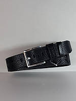 Ремень 02.091.008 (4,5 х 121 см) чёрный широкий кожаный с декоративной перфорацией (Турция)