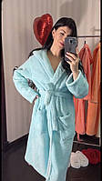 Женские теплые махровые халаты (Турция) Голубой, XL