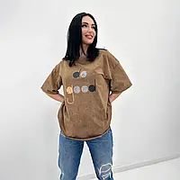 Женская летняя футболка из турецкого хлопка с накаткой на груди