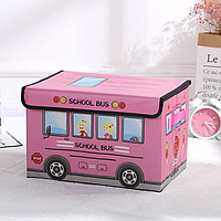 Корзина-пуф для хранения игрушек "Автобус" Коробка, ящик для игрушек Автобус, компактные, на липучках, ручки