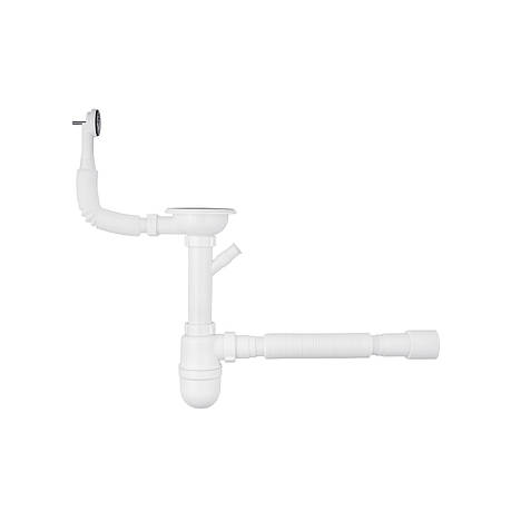 Сифон для кухонної мийки Agua KS02R-1 3 1/2"х40/50 мм із відведенням для пральної машини, з круглим переливом, фото 1