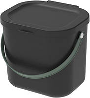 Ведро. контейнер с крышкой для органических отходов Rotho Albula, пластик (переработанный PP), чёрный, 6 л (23