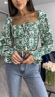 Женская красивая нарядная укороченная блуза топ из софта с открытыми плечами и корсетной шнуровкой сзади