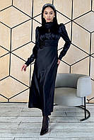 Атласна сукня з відкритою спиною довга чорна жіноча з довгим рукавом вечірня ошатна