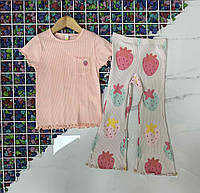 Детский костюм футболка со штанами клёш КЛУБНИЧКА рубчик для девочки размер 3-6 лет, цвет уточняйте при заказе